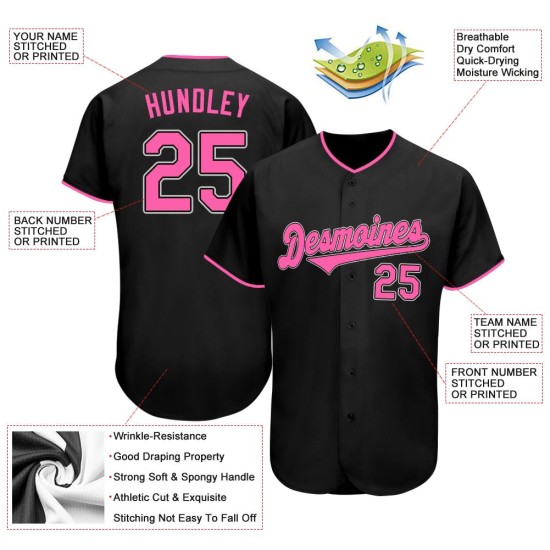 Pink-Weiß Custom Authentic Jersey Baseball Schwarz