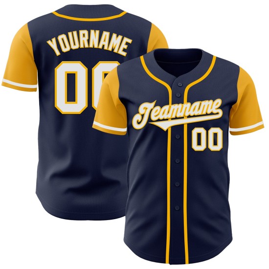 Tone Baseball Authentic Jersey Weiß-Gold Zwei Custom Navy