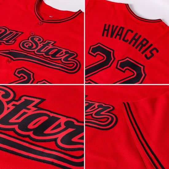 Authentisches rotes schwarzes benutzerdefiniertes Baseball-Trikot