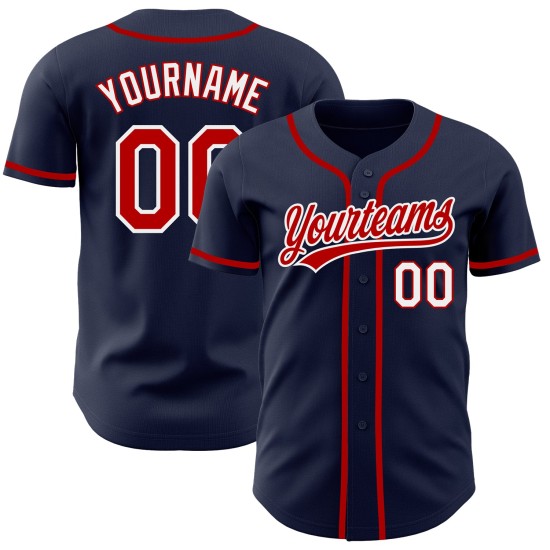 Benutzerdefiniertes authentisches Marineblau-Rot-Weiß-Baseballtrikot