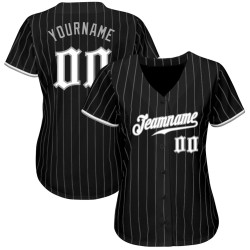 Schwarz Nadelstreifen Grau Authentic Weiß-Grau Baseball Jersey Custom
