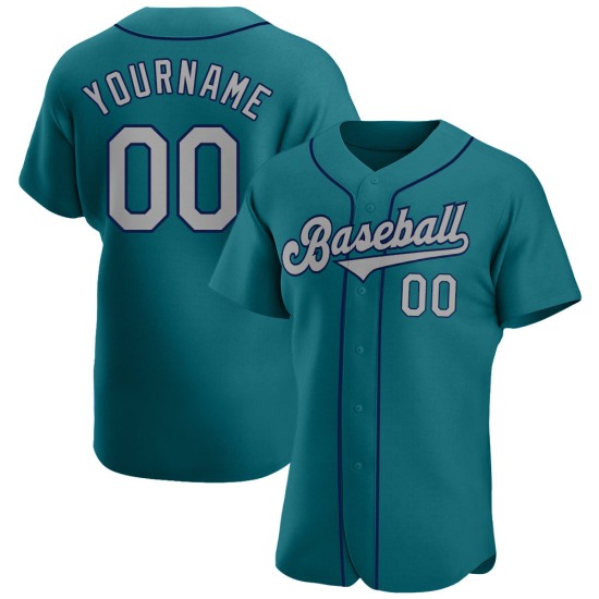 Baseball Custom Teal Jersey Grau-Marineblau Authentic