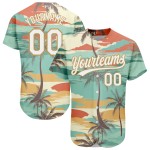 Baseball Hawaii Design Gold 3D Weiß-Alt Jersey Cartoon Bäume Authentische Muster Custom Palm Aqua