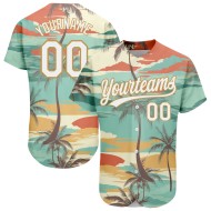 Baseball Hawaii Design Gold 3D Weiß-Alt Jersey Cartoon Bäume Authentische Muster Custom Palm Aqua