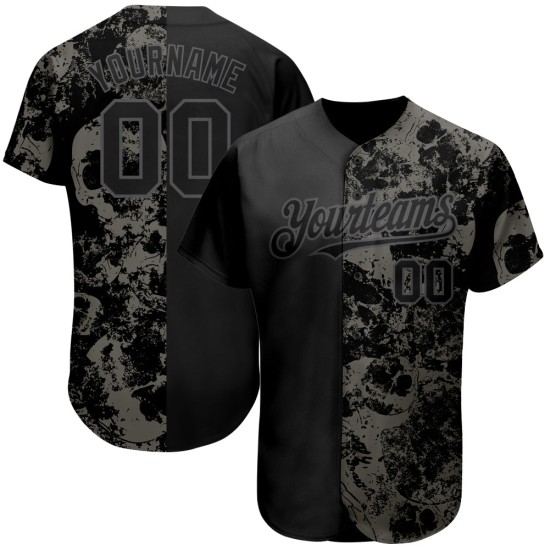Grau Schwarz Stahl 3D Schädel Jersey Authentische Custom Baseball Mode