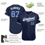 Custom Authentic Jersey Navy Weiß Baseball Nadelstreifen Blau-Weiß Hell
