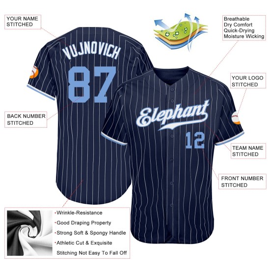 Custom Authentic Jersey Navy Weiß Baseball Nadelstreifen Blau-Weiß Hell