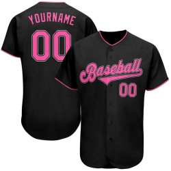 Pink-Weiß Custom Authentic Jersey Baseball Schwarz
