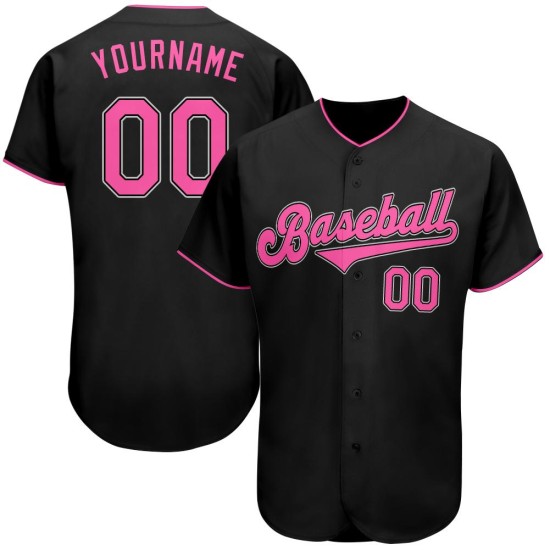 Pink-Weiß Custom Authentic Jersey Baseball Schwarz
