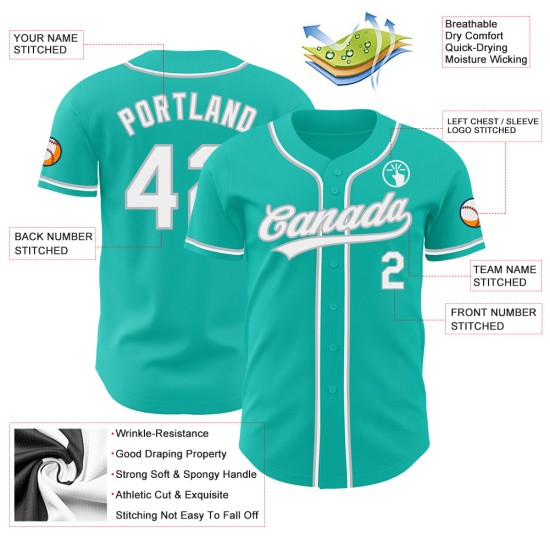 Jersey Aqua Custom Baseball Weiß-Grau Authentic