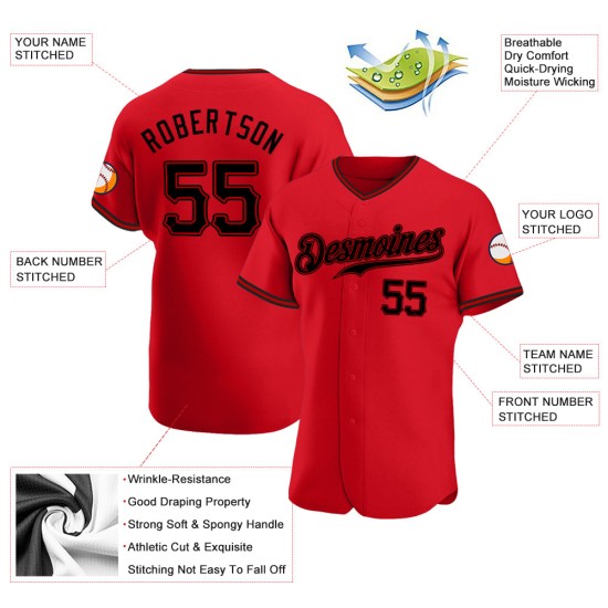 Authentisches rotes schwarzes benutzerdefiniertes Baseball-Trikot