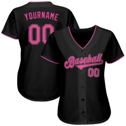 Pink-Weiß Custom Authentic Jersey Baseball Schwarz