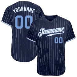 Custom Authentic Jersey Navy Weiß Baseball Nadelstreifen Blau-Weiß Hell