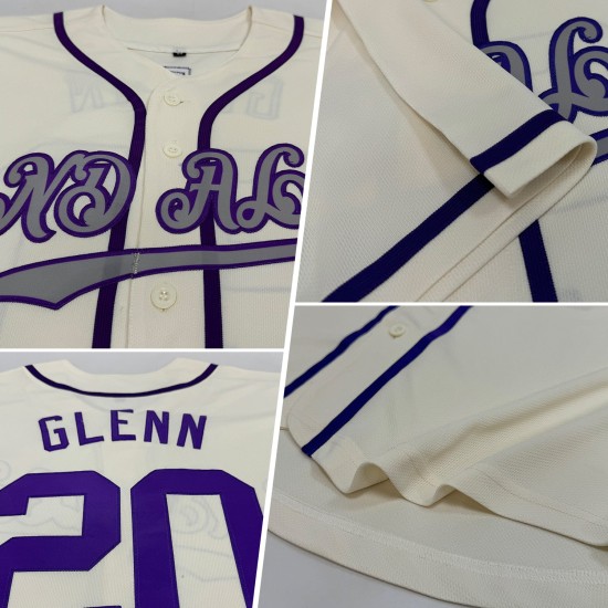 Authentisches Creme Jersey Baseball Lila-Grau Custom