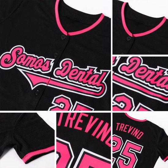 Pink-Weiß Custom Authentic Jersey Baseball Schwarz