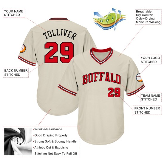 Throwback Authentic Rot-Schwarz Baseball Rib-Strick Jersey Creme Shirt Custom