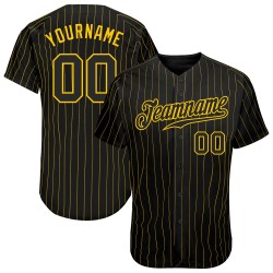 Jersey Pinstripe Gold Authentic Baseball Schwarz Schwarz-Gold Custom