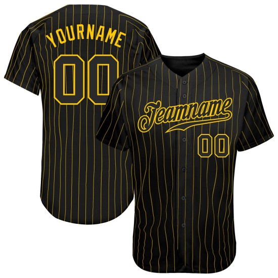 Jersey Pinstripe Gold Authentic Baseball Schwarz Schwarz-Gold Custom