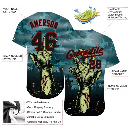 Authentische 3D Custom Night Trick Baseball Horror Jersey Halloween Muster Leckerli