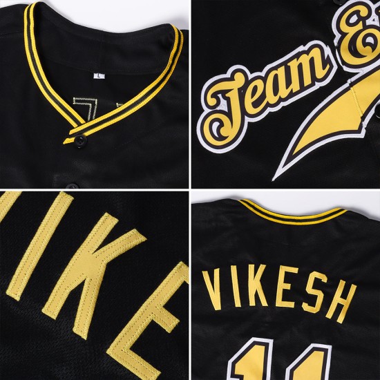 Custom Baseball Authentic Schwarzes Trikot Gold-Schwarz