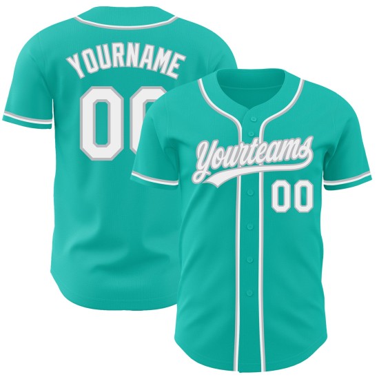 Jersey Aqua Custom Baseball Weiß-Grau Authentic