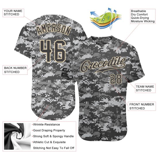 Jersey Steel Camo Authentic bis Grau-Creme Custom Baseball Salute Service