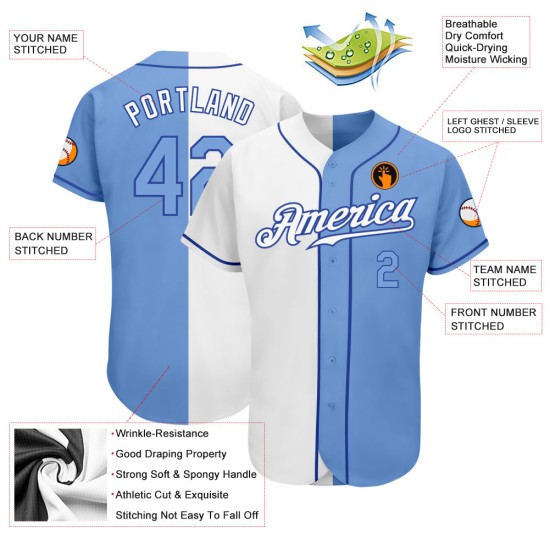 Baseball Split Light Authentic Blau-Royal Fashion Weiß Jersey Custom