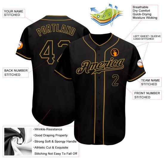 Baseball Schwarzes Trikot Gold Authentic Custom Schwarz-Old