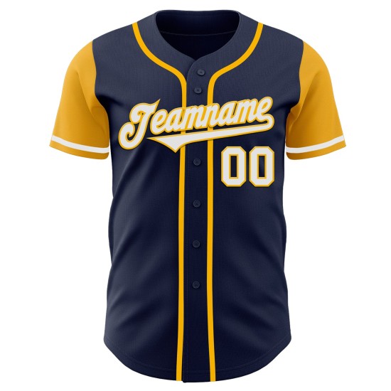 Tone Baseball Authentic Jersey Weiß-Gold Zwei Custom Navy