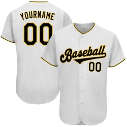 Weiß-Schwarz-Gold Authentic Custom Baseball Jersey