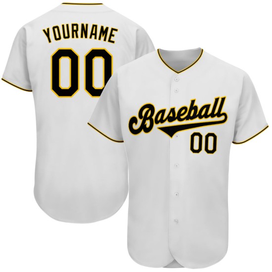 Weiß-Schwarz-Gold Authentic Custom Baseball Jersey