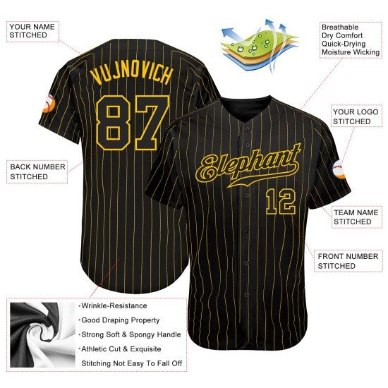 Jersey Pinstripe Gold Authentic Baseball Schwarz Schwarz-Gold Custom