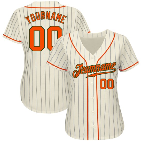 Custom Baseball Orange-Grün Creme Nadelstreifen Authentic Jersey Navy