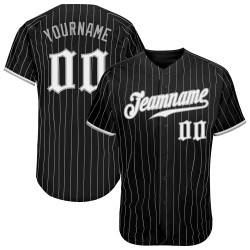 Schwarz Nadelstreifen Grau Authentic Weiß-Grau Baseball Jersey Custom