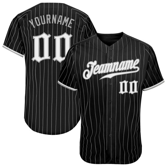 Schwarz Nadelstreifen Grau Authentic Weiß-Grau Baseball Jersey Custom