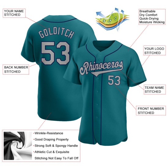 Baseball Custom Teal Jersey Grau-Marineblau Authentic