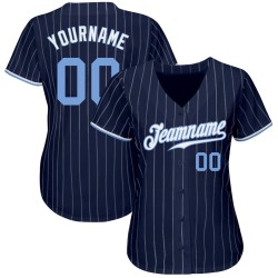 Custom Authentic Jersey Navy Weiß Baseball Nadelstreifen Blau-Weiß Hell