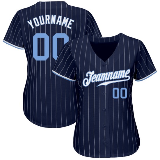 Custom Authentic Jersey Navy Weiß Baseball Nadelstreifen Blau-Weiß Hell