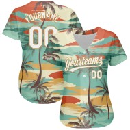 Baseball Hawaii Design Gold 3D Weiß-Alt Jersey Cartoon Bäume Authentische Muster Custom Palm Aqua