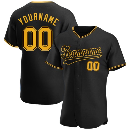 Custom Baseball Authentic Schwarzes Trikot Gold-Schwarz