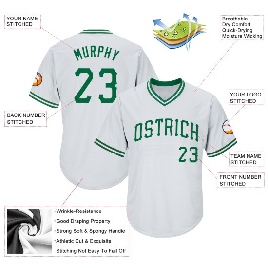 Baseball Custom Grün Throwback Rippstrick Kelly Authentic Shirt Jersey Weiß