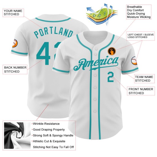 Teal Custom Weiß Authentic Jersey Baseball