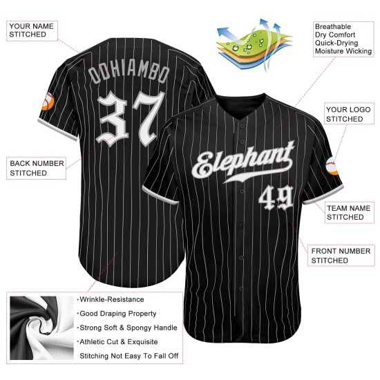 Schwarz Nadelstreifen Grau Authentic Weiß-Grau Baseball Jersey Custom