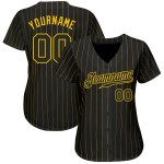 Jersey Pinstripe Gold Authentic Baseball Schwarz Schwarz-Gold Custom