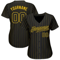 Jersey Pinstripe Gold Authentic Baseball Schwarz Schwarz-Gold Custom