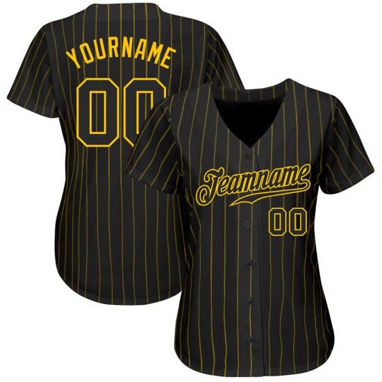 Jersey Pinstripe Gold Authentic Baseball Schwarz Schwarz-Gold Custom