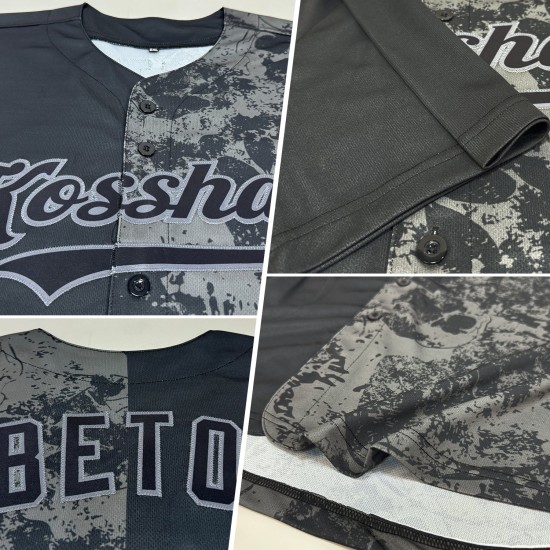 Grau Schwarz Stahl 3D Schädel Jersey Authentische Custom Baseball Mode